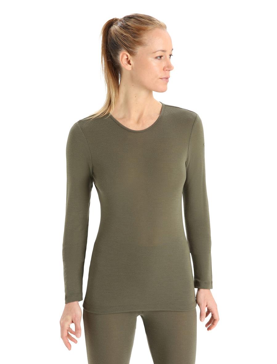 Icebreaker Merino 175 Everyday Long Sleeve Crewe Thermal Top Naisten Base Layers Oliivinvihreä | FI 1909ILHS